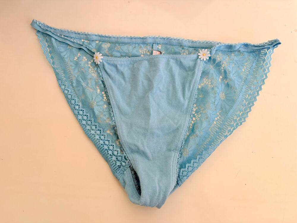 Victoria's Secret Blue Lace Bikini Panty Large Daisy Floral Sheer NWOT 2021